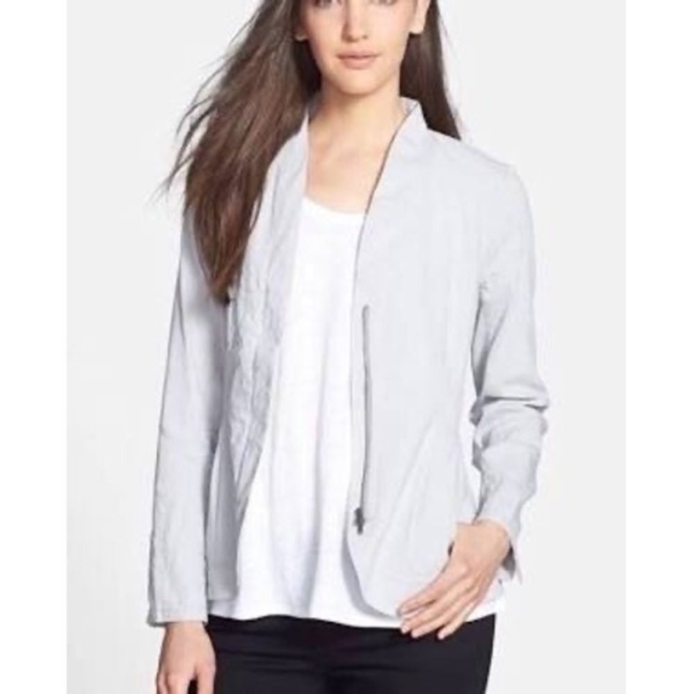 Eileen Fisher NWT Hi Col‎ Peplum Jacket Silver Grey Linen Blend XL S4VX-J2904M